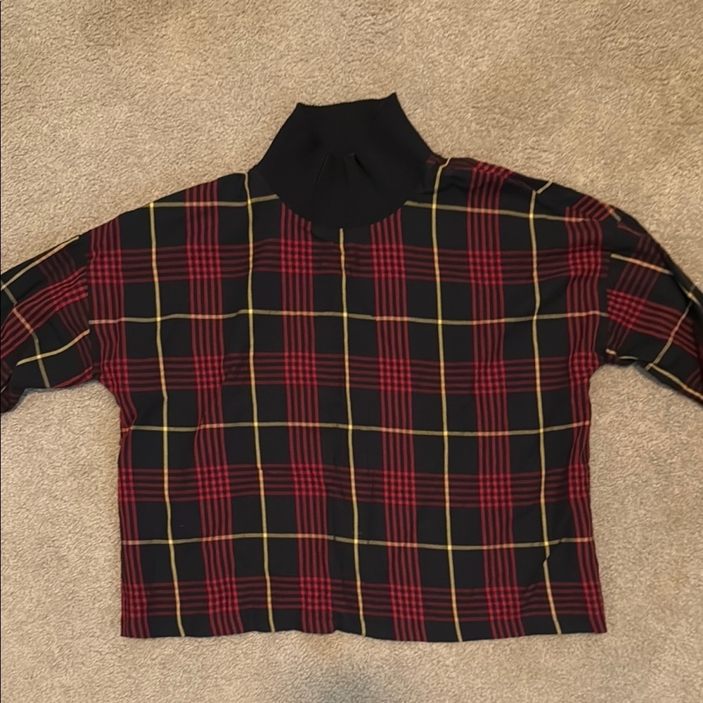 Zara Red and Black Plaid Mock Turtleneck
